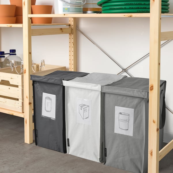 DIMPA waste sorting bag, white/dark grey/light grey, 22x35x45 cm/35 l, 3 pack