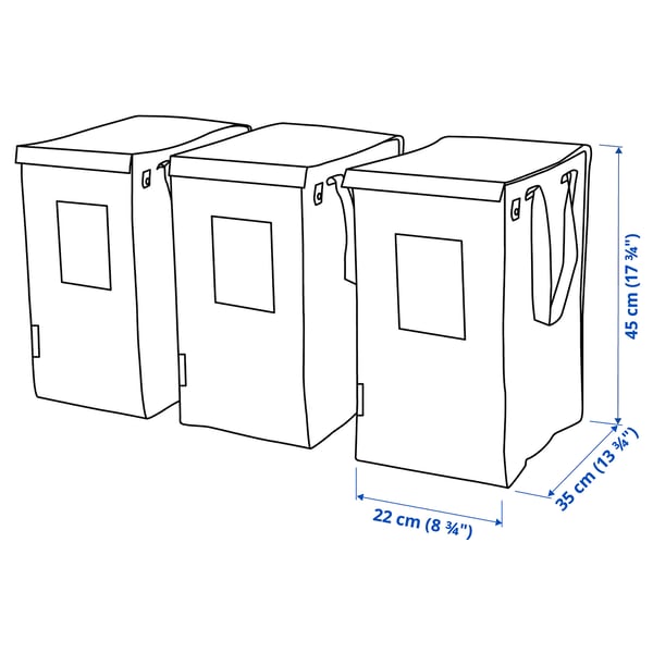 DIMPA waste sorting bag, white/dark grey/light grey, 22x35x45 cm/35 l, 3 pack