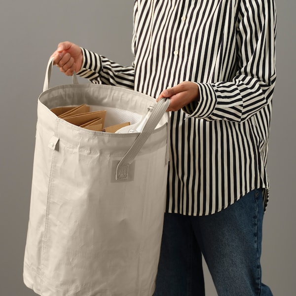 DIMPA - Sorting bag with lid, light grey-beige, 50 l