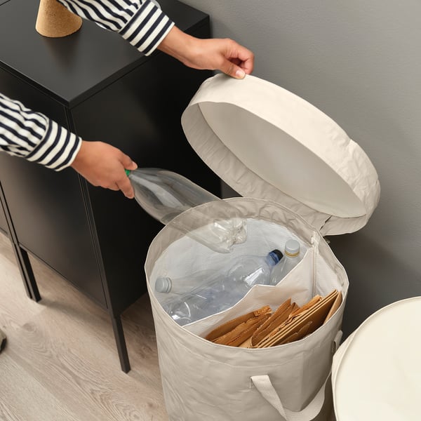 DIMPA - DIMPA Sorting bag with lid, light grey-beige, 50 l