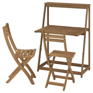 DJUPÖN / ASKHOLMEN table and 2 folding chairs, outdoor folding/brown dark brown, 78x36 cm