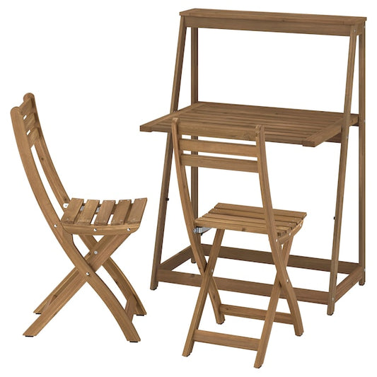 DJUPÖN / ASKHOLMEN - Folding table and 2 chairs, outdoor folding/dark brown