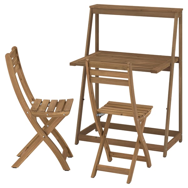 DJUPÖN / ASKHOLMEN table and 2 folding chairs, outdoor folding/brown dark brown, 78x36 cm