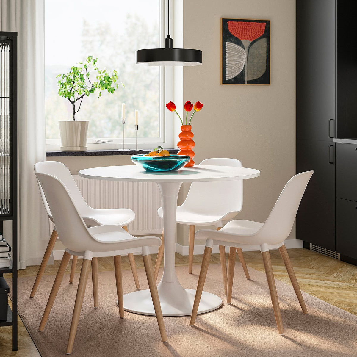 DOCKSTA / GRÖNSTA table and 4 chairs, white/white, 103 cm