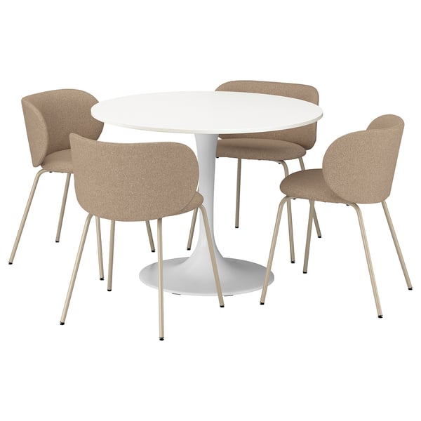 DOCKSTA / KRYLBO table and 4 chairs, white white/Tonerud dark beige, 103 cm