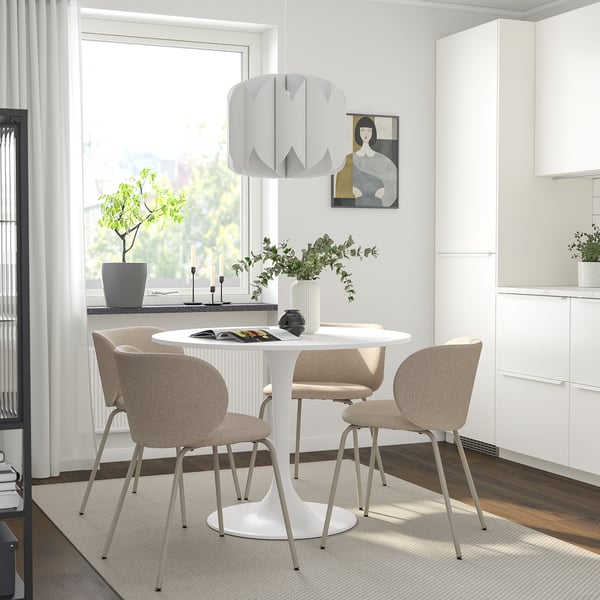 DOCKSTA / KRYLBO table and 4 chairs, white white/Tonerud dark beige, 103 cm