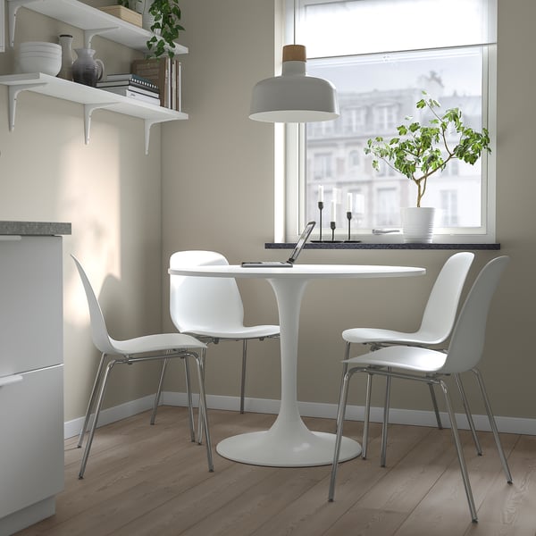 DOCKSTA / LIDÅS - DOCKSTA / LIDÅS Table and 4 chairs, white white/white chrome-plated, 103 cm