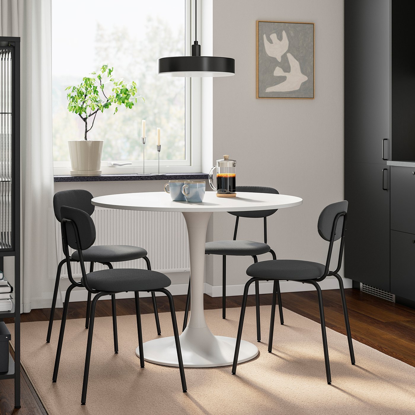 DOCKSTA / SANDSBERG table and 4 chairs, white/Remmarn anthracite, 103 cm