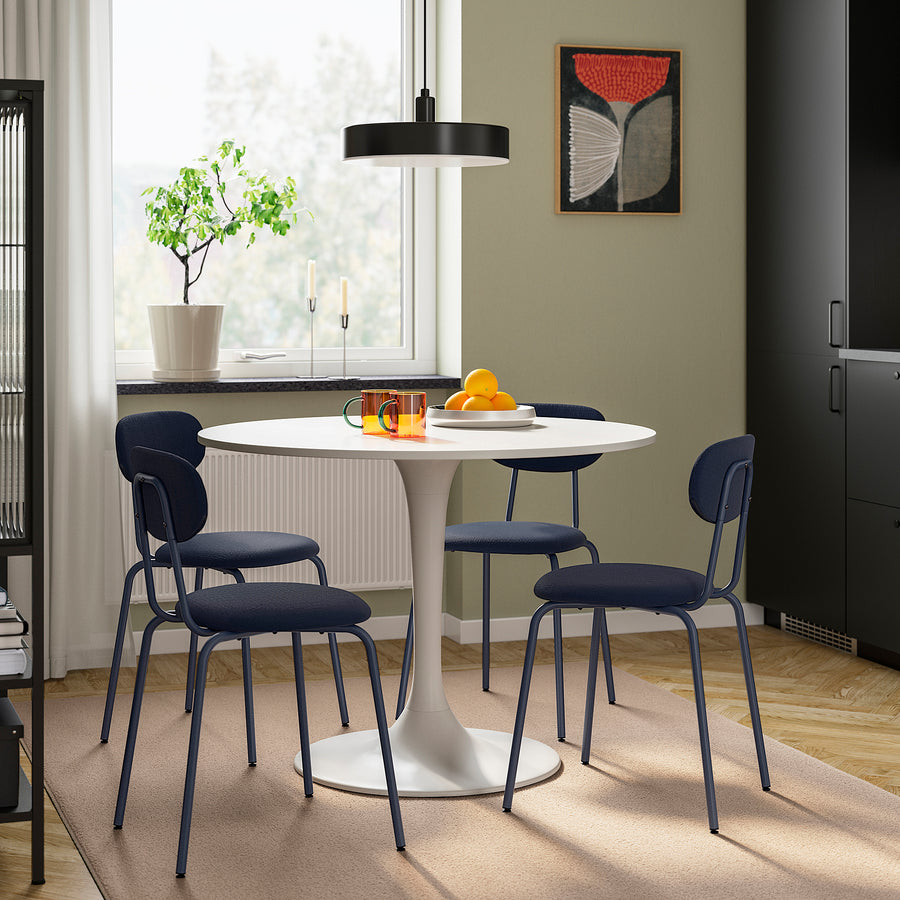 DOCKSTA / SANDSBERG table and 4 chairs, white/Remmarn dark blue, 103 cm