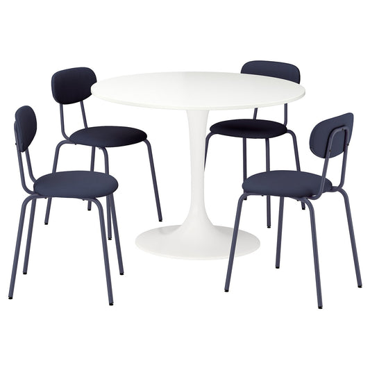 DOCKSTA / SANDSBERG table and 4 chairs, white/Remmarn dark blue, 103 cm