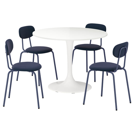 DOCKSTA / SANDSBERG table and 4 chairs, white/Remmarn dark blue, 103 cm