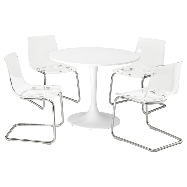 DOCKSTA / TOBIAS table and 4 chairs, white white/transparent chrome-plated, 103 cm
