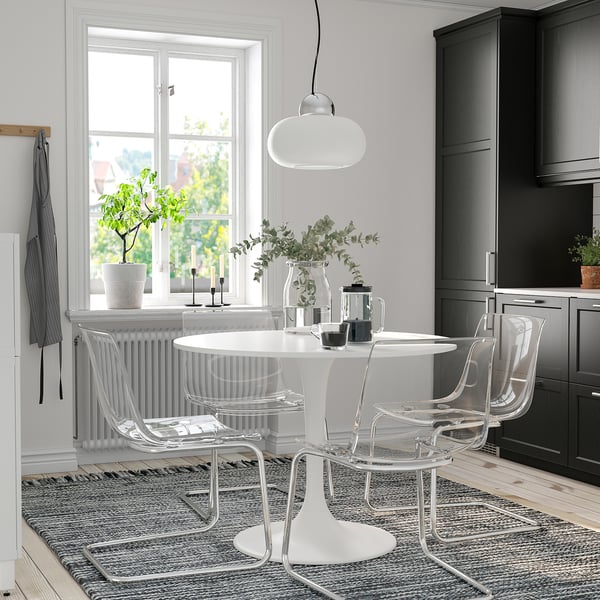 DOCKSTA / TOBIAS - DOCKSTA / TOBIAS Table and 4 chairs, white white/transparent chrome-plated, 103 cm