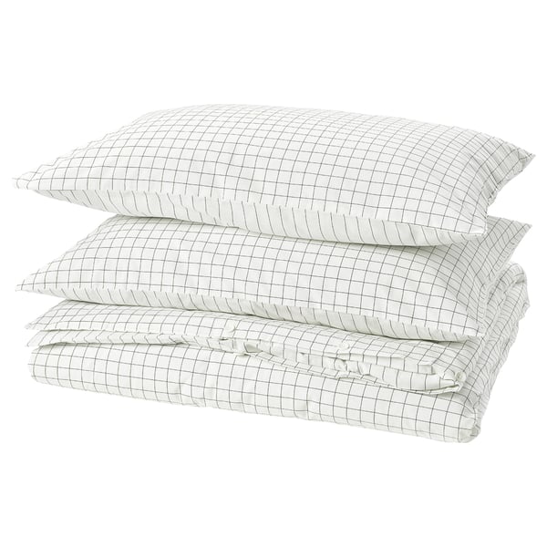 DOFTAKLEJA - DOFTAKLEJA Duvet cover and 2 pillowcases, white/anthracite, 240x220/50x80 cm