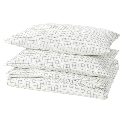 DOFTAKLEJA - DOFTAKLEJA Duvet cover and 2 pillowcases, white/anthracite, 240x220/50x80 cm