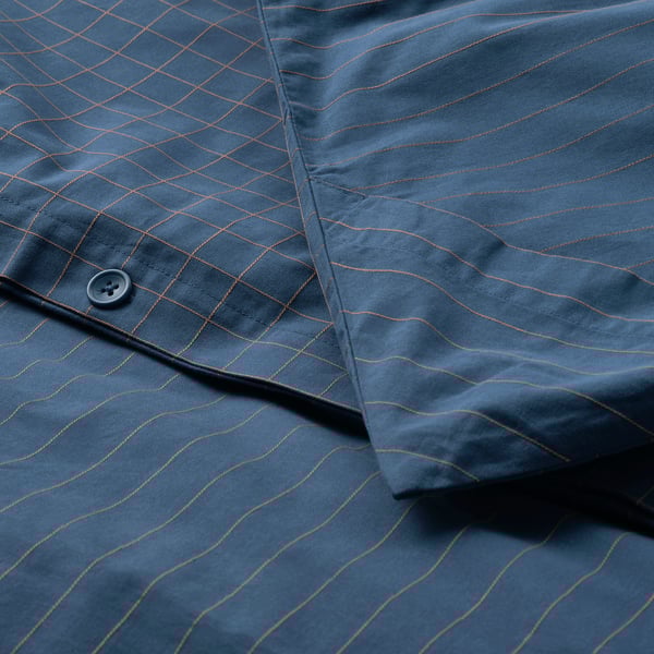 DOFTAKLEJA - DOFTAKLEJA Duvet cover and 2 pillowcases, dark blue/light brown, 240x220/50x80 cm
