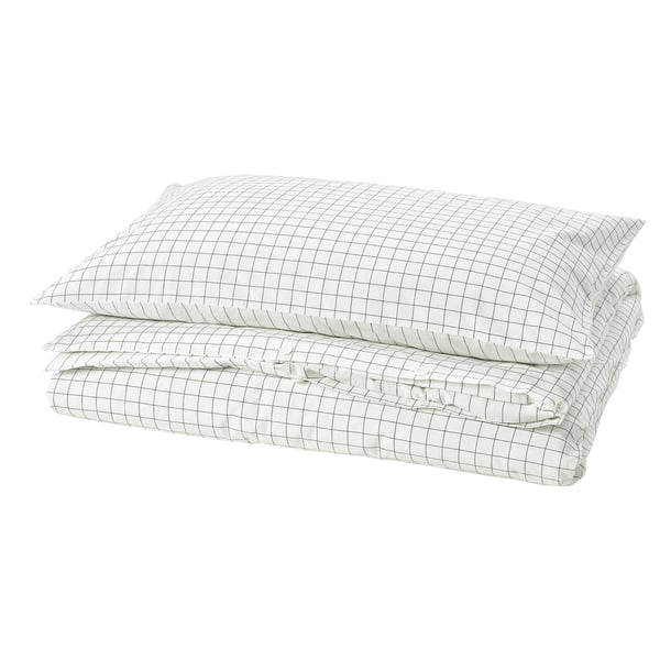 DOFTAKLEJA - Duvet cover and pillowcase, white/anthracite,150x200/50x80 cm