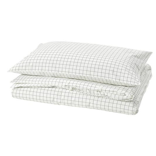 DOFTAKLEJA - Duvet cover and pillowcase, white/anthracite,150x200/50x80 cm