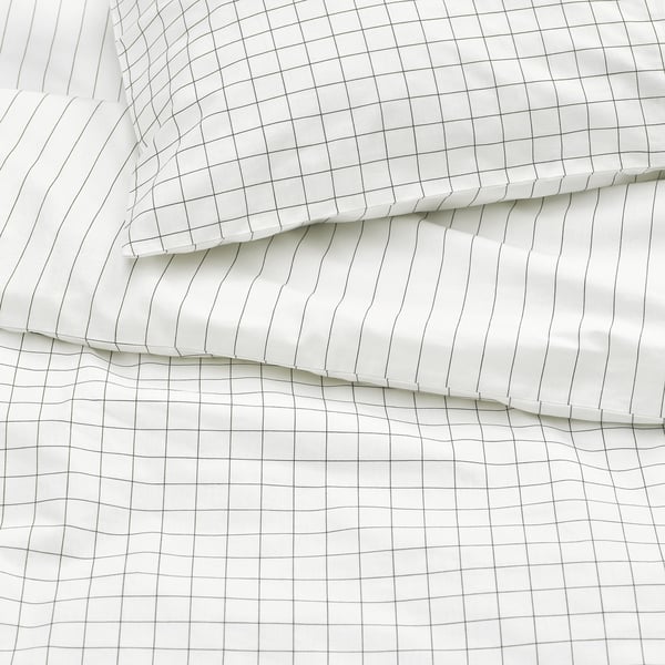 DOFTAKLEJA duvet cover and pillowcase, white/anthracite, 150x200/50x80 cm