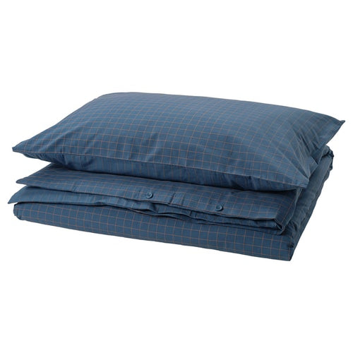 DOFTAKLEJA - DOFTAKLEJA Duvet cover and pillowcase, dark blue/light brown, 150x200/50x80 cm