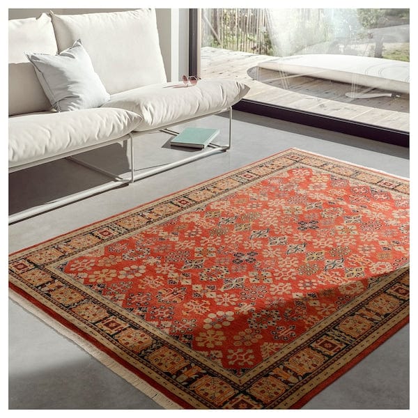 Ikea DOFTMYSKGRÄS - Carpet, short pile, red floral pattern/handmade,170x240 cm