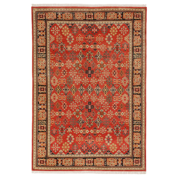 DOFTMYSKGRÄS rug, low pile, red floral pattern/handmade, 240x170 cm