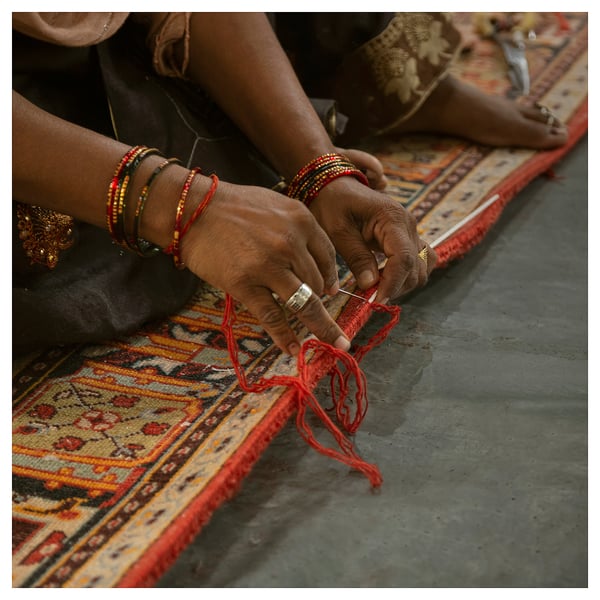 DOFTMYSKGRÄS - Carpet, short pile, red floral pattern/handmade,170x240 cm
