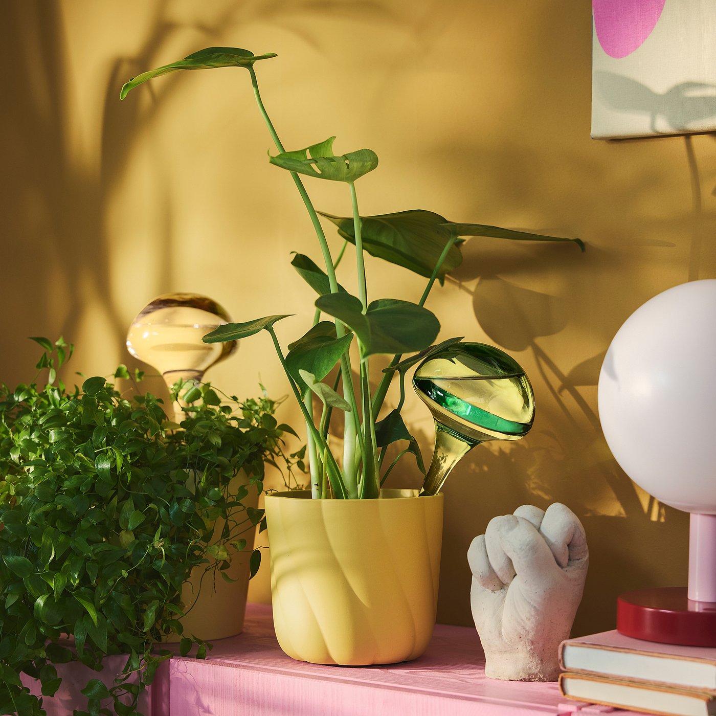 DOFTRIPS self-watering insert, glass/pink green, 11 cm, 2 pack