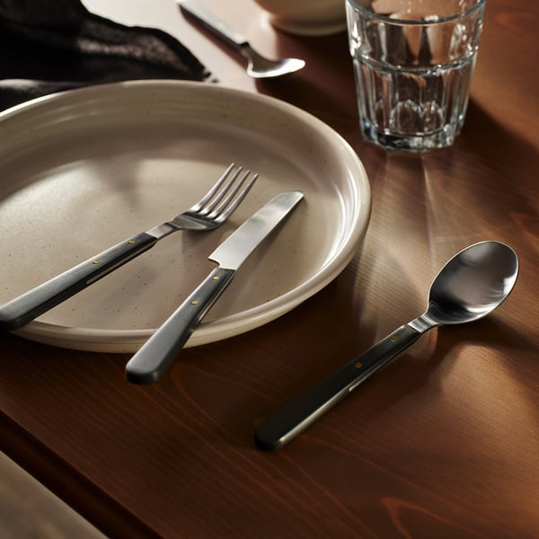 DOFTSKÖLD cutlery service, 24 pieces, black