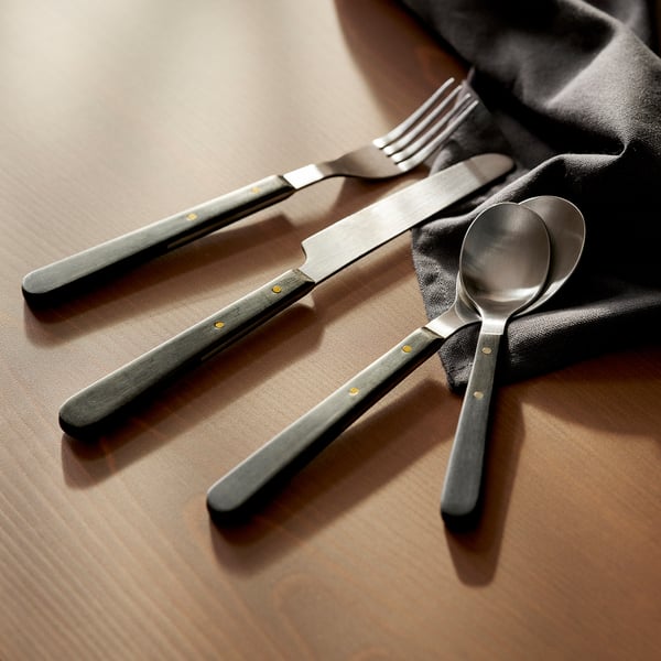 DOFTSKÖLD cutlery service, 24 pieces, black