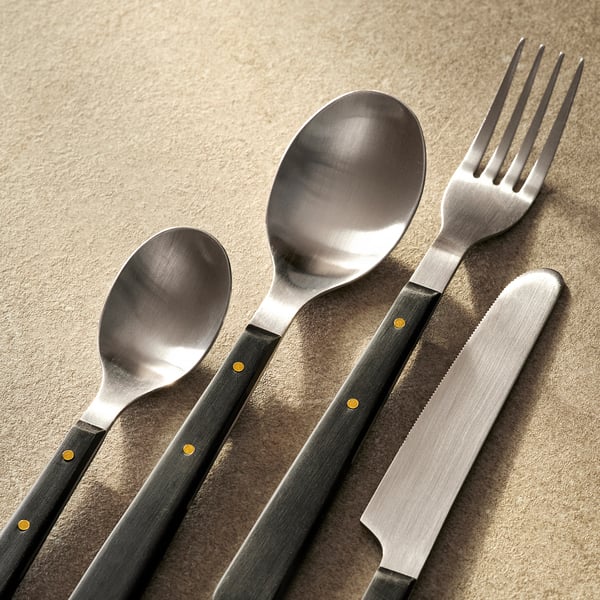 DOFTSKÖLD cutlery service, 24 pieces, black