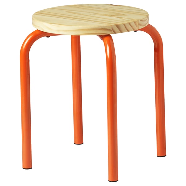 DOMSTEN stool, orange/pine, 34 cm