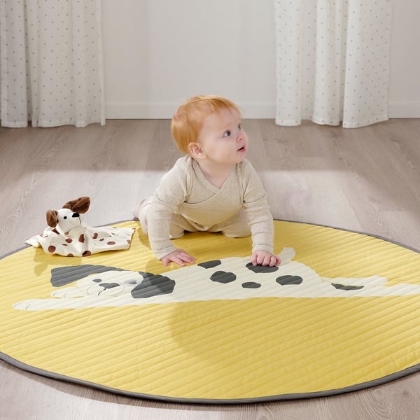 DRÖMSLOTT comfort blanket with soft toy, puppy-shaped white/brown, 30x30 cm