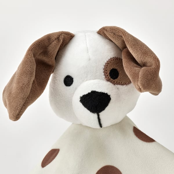 DRÖMSLOTT - DRÖMSLOTT Comfort blanket with soft toy, puppy-shaped white/brown, 30x30 cm