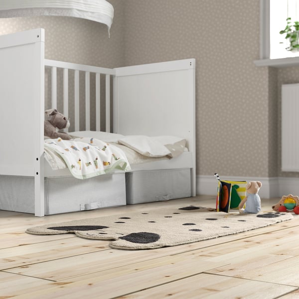 DRÖMSLOTT rug, dog-shaped off-white/grey, 66x110 cm