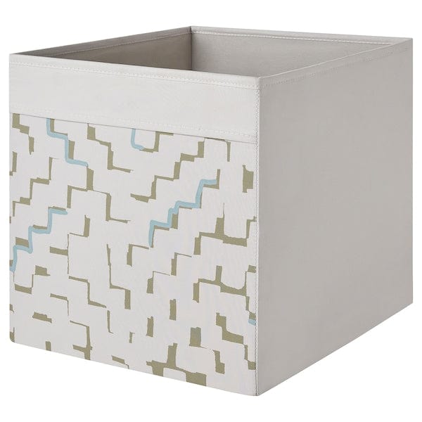 DRÖNA - Box, beige/patterned turquoise, 33x38x33 cm