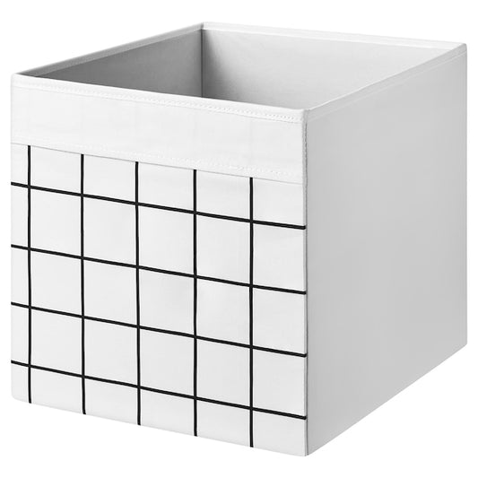 DRÖNA - Box, white/check pattern, 33x38x33 cm