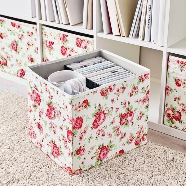 DRÖNA - Box, floral patterned, 33x38x33 cm