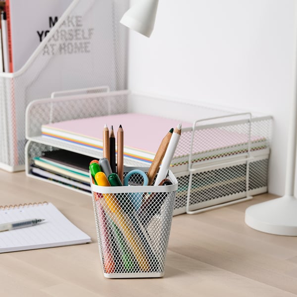 DRÖNJÖNS pen cup, white, 10x10 cm