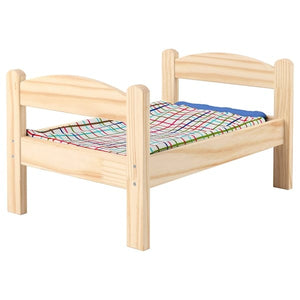 Ikea DUKTIG - Doll's bed with bedlinen set, pine/multicolour
