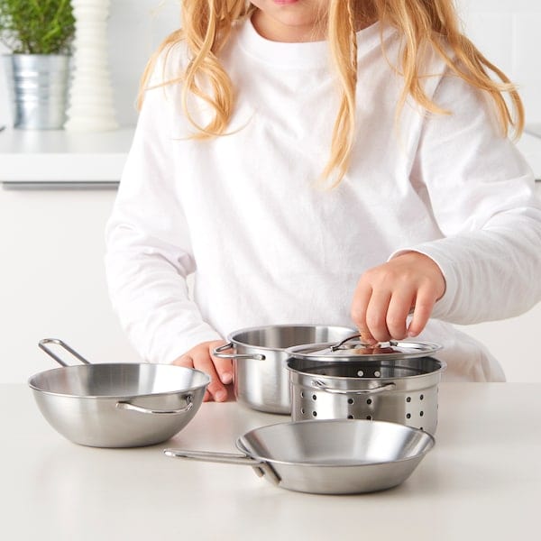Ikea DUKTIG - 5-piece toy cookware set, stainless steel colour