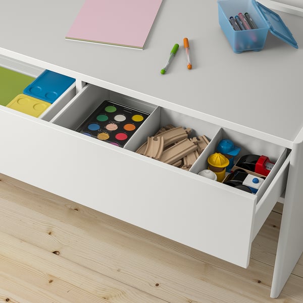 DUNDRA activity table with storage, white/grey, 119x52x57 cm