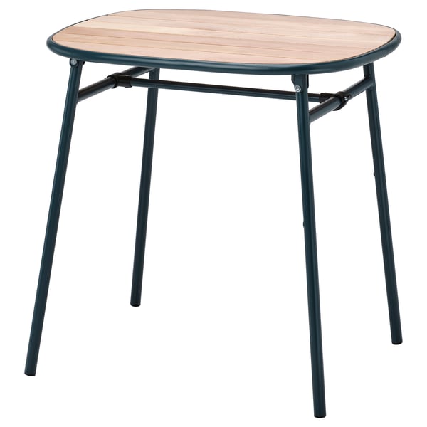 DUVSKÄR table, outdoor, black-blue/eucalyptus, 76x63 cm