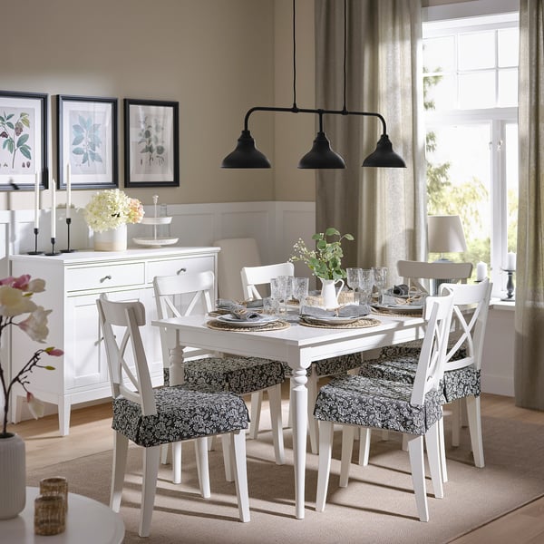 DVÄRGDUNÖRT - Chair cushion, grey/white, 42/35x42x4 cm