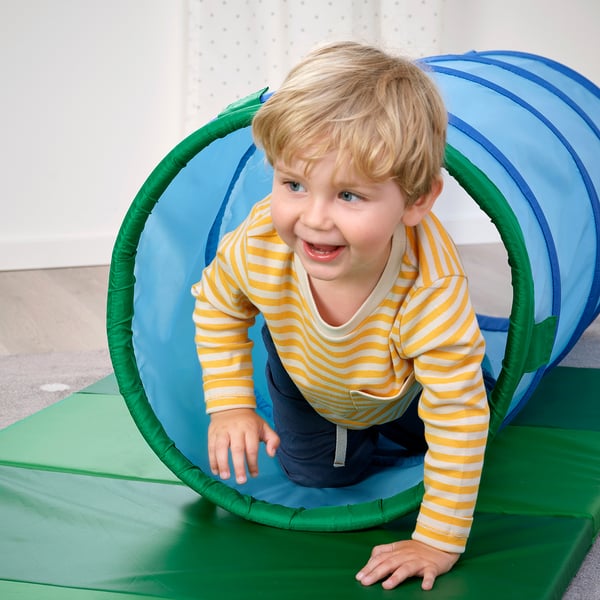 DVÄRGMÅS play tunnel, blue/green, 45 cm