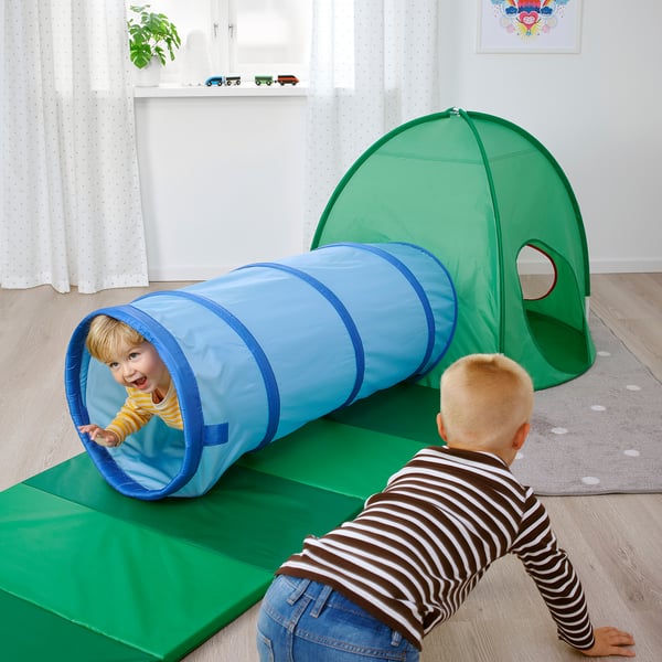 DVÄRGMÅS play tunnel, blue/green, 45 cm