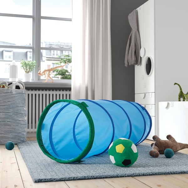 DVÄRGMÅS play tunnel, blue/green, 45 cm