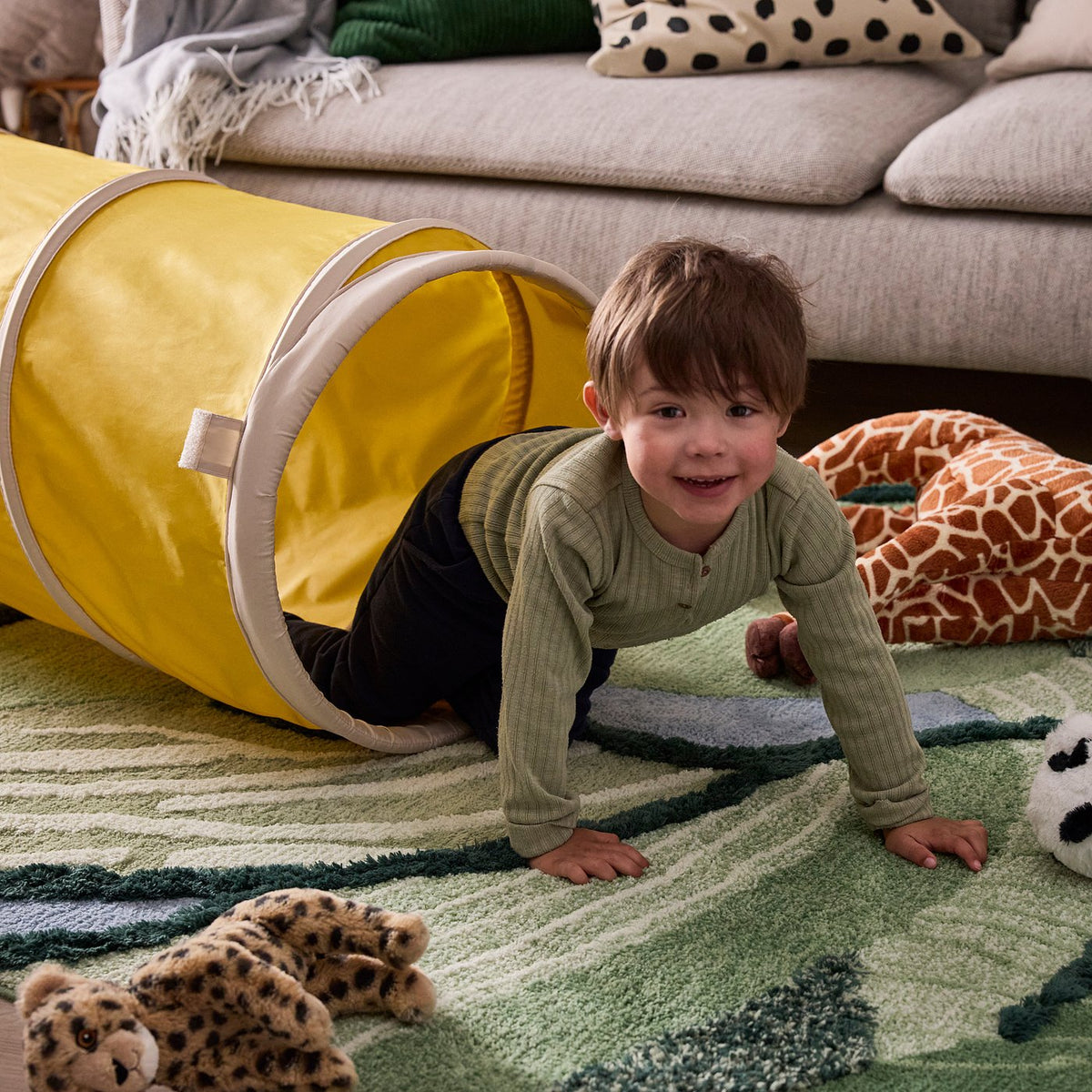 DVÄRGMÅS play tunnel, yellow/beige, 45 cm