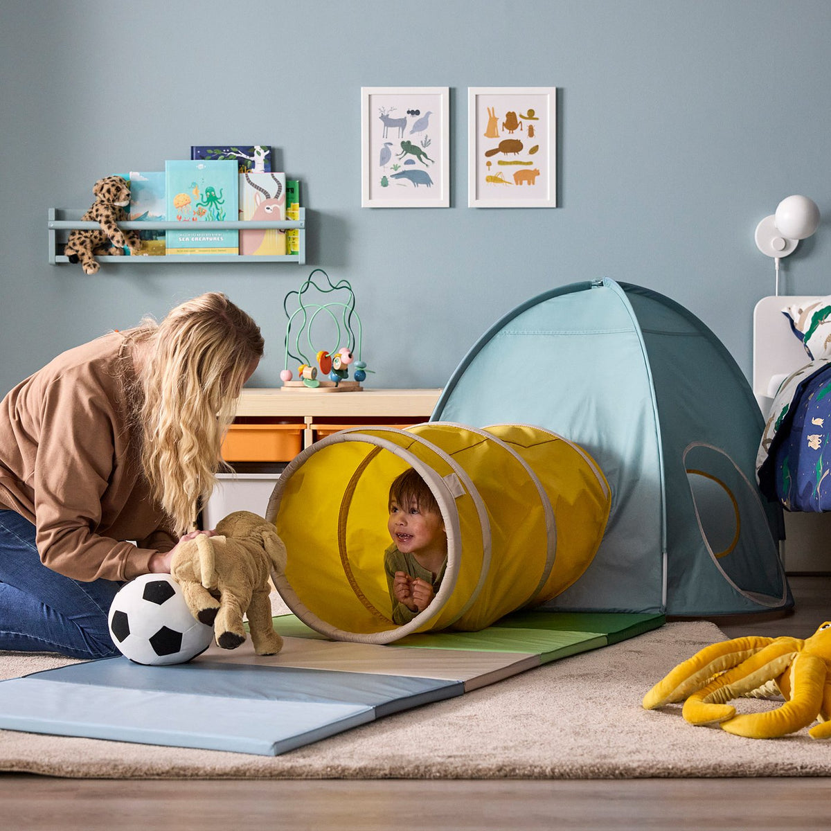 DVÄRGMÅS play tunnel, yellow/beige, 45 cm