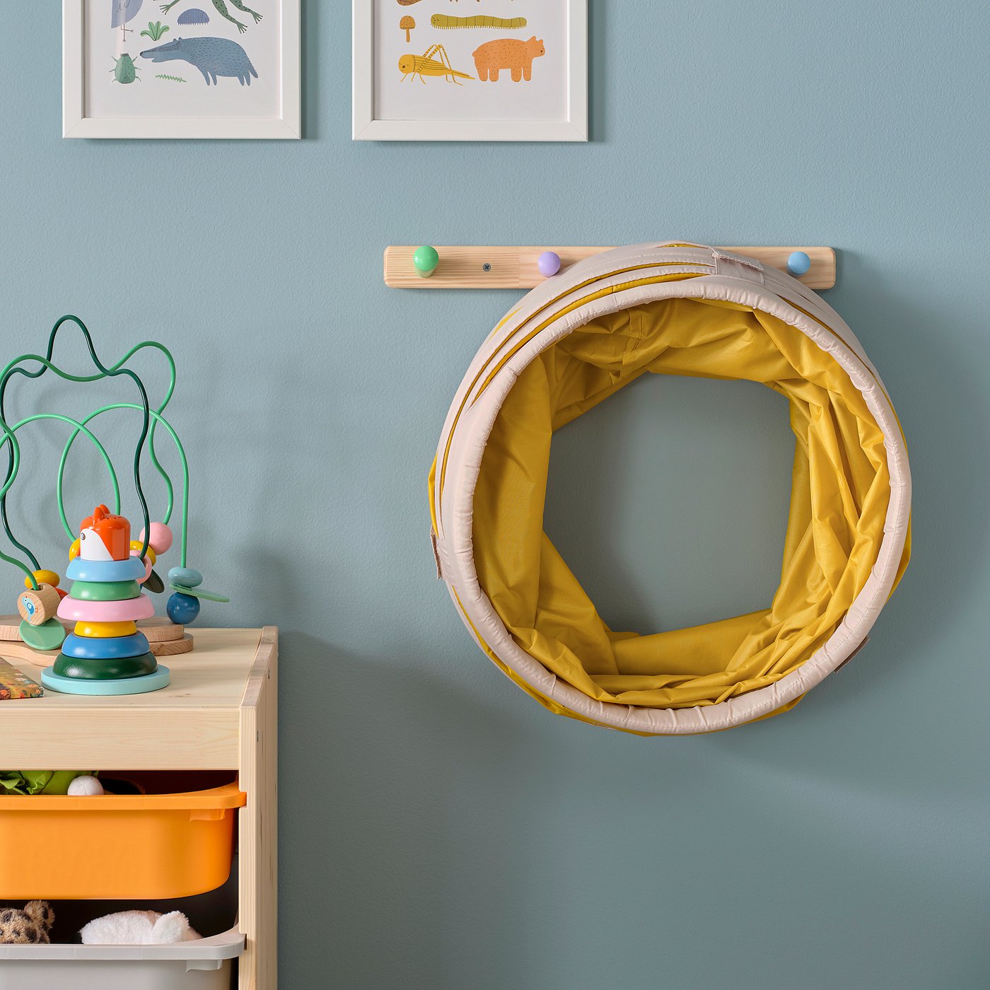 DVÄRGMÅS play tunnel, yellow/beige, 45 cm